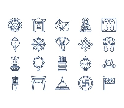 Buddhism religion symbol icon set vector