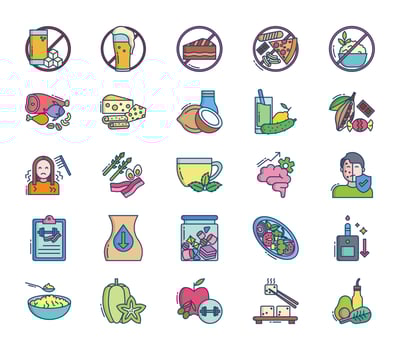 Keto diet and food icon set vector