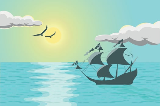 boat on the sea in sunny weather landscape illustration vector