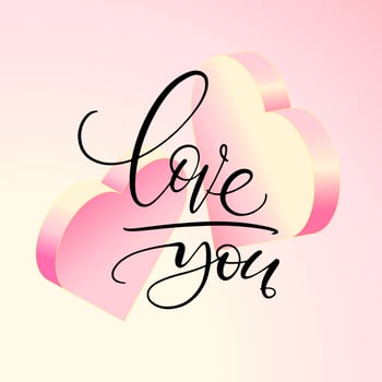Love you words hand written on horizontal card. Romantic elegant minimalistic postcard. vector