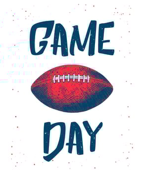 Vector engraved style illustration for posters, decoration and print. Hand drawn sketch of american football ball with modern typography on white background. Detailed vintage etching style drawing.