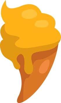Yellow ice cream in cone, illustration, vector on a white background.