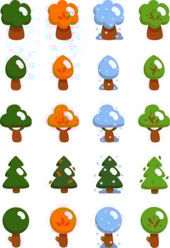 Tree seasons, illustration, vector on a white background.