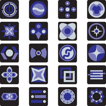 Abstract blue icon pack, illustration, vector on a white background.