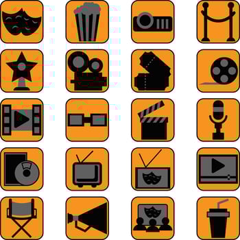 Movie time, illustration, vector on a white background.