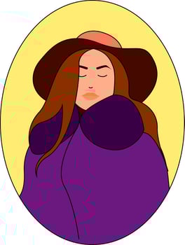 Girl in purple coat, illustration, vector on white background.