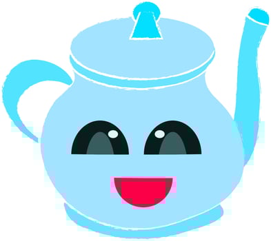 Happy tea pot, illustration, vector on white background.