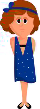 Girl in blue dress, illustration, vector on white background.
