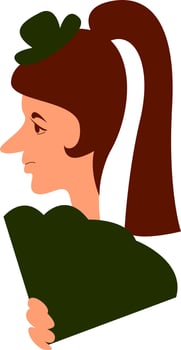Woman with green hat, illustration, vector on white background.