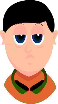 Boy with green headphones, illustration, vector on white background.