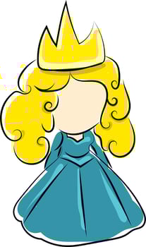 Woman in blue dress, illustration, vector on white background.