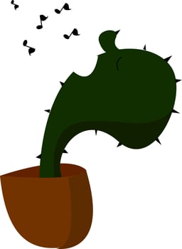 Singing cactus, illustration, vector on white background.