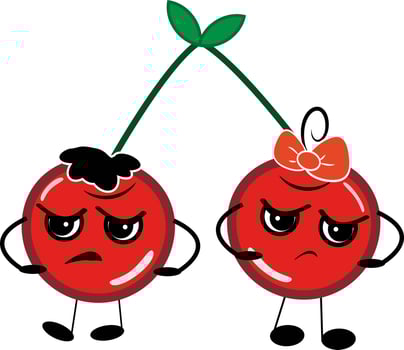 Cherries fighting , illustration, vector on a white background.