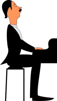 Pianist on track, vector or color illustration.