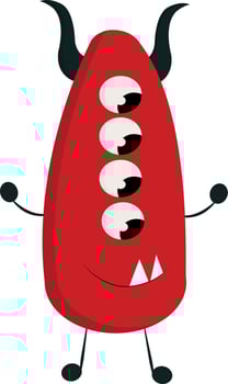 Red with four eyes, vector or color illustration.