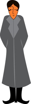Woman in grey, vector or color illustration.