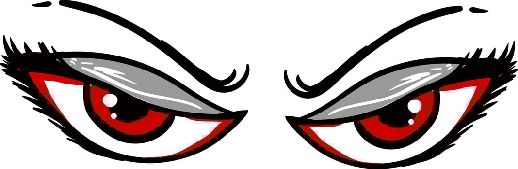 Pair of angry red eyes, illustration, vector on white background.