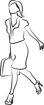 Lady walking, illustration, vector on white background.