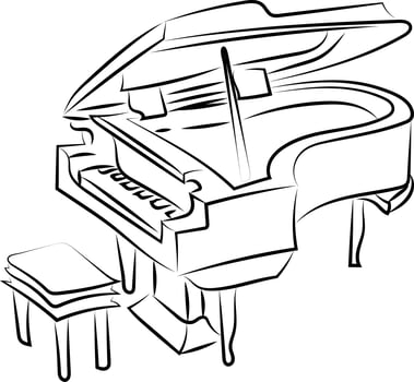Piano sketch, illustration, vector on white background.