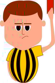 Referee showing red card, illustration, vector on white background.