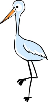 Blue stork standing, illustration, vector on white background.