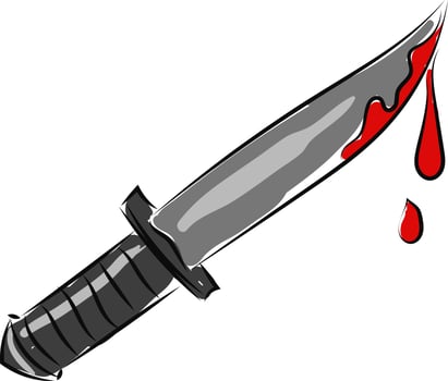 Bloody knife, illustration, vector on white background.