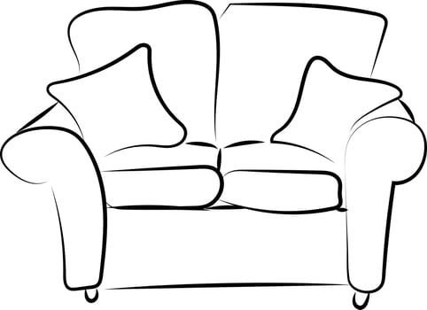 Sofa sketch, illustration, vector on white background.