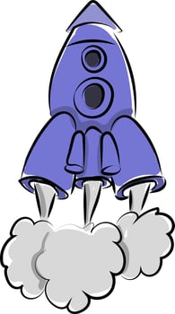 Blue rocket ship, illustration, vector on white background.