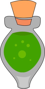 Green poison in bottle, illustration, vector on white background.