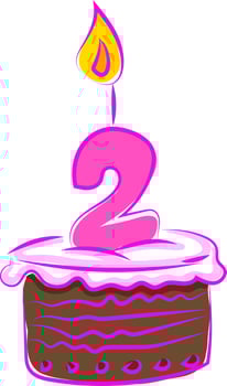 Birthday cake with number two, illustration, vector on white background.
