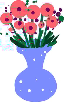 Flowers in blue vase, illustration, vector on white background.