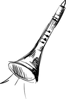 Clarinet drawing, illustration, vector on white background.