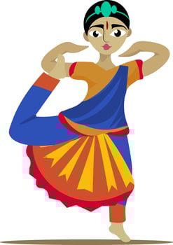 Indian girl dancing, illustration, vector on white background.