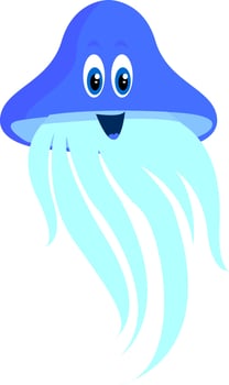 Blue jellyfish, illustration, vector on white background.