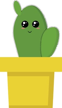 Cute cactus in a pot, illustration, vector on white background.