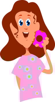 Girl with donut, illustration, vector on white background.
