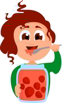 Girl with jam, illustration, vector on white background.
