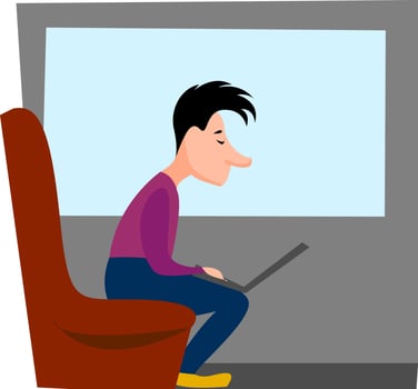 Man in train, illustration, vector on white background.