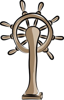 Ship steering wheel, illustration, vector on white background.