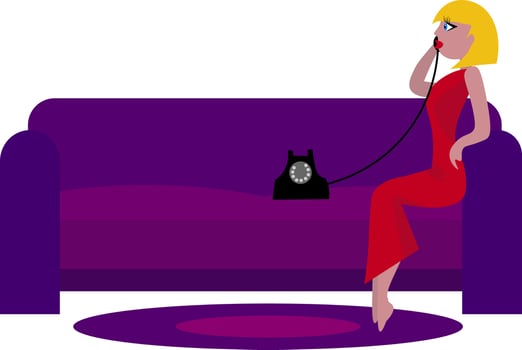 Woman on the phone, illustration, vector on white background.