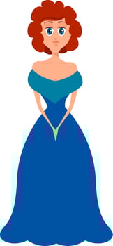Woman in blue dress, illustration, vector on white background.