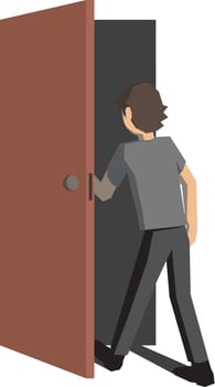 Man opening door, illustration, vector on white background.