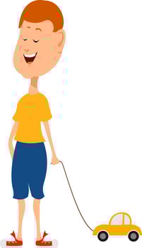 Boy with toy car, illustration, vector on white background.