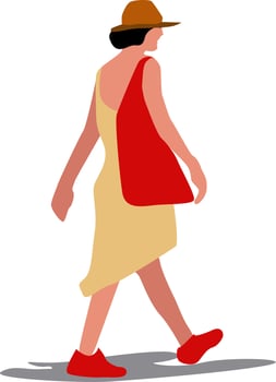 Woman with red shoes, illustration, vector on white background.