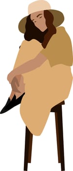 Lady with hat, illustration, vector on white background.