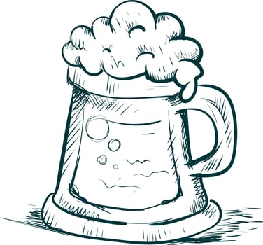 Beer drawing, illustration, vector on white background.