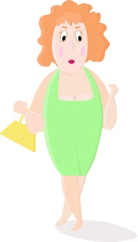 Woman in green, illustration, vector on white background.
