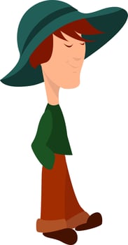 Boy with green hat, illustration, vector on white background.