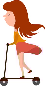 Little girl on scooter, illustration, vector on white background.