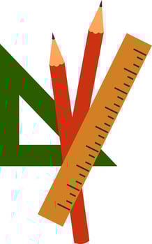 School supplies, illustration, vector on white background.